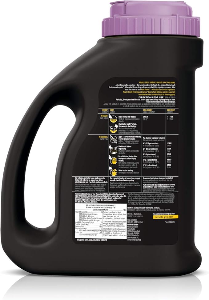 Miracle-Gro Performance Organics Blooms Plant Nutrition Granules - Plant Food with Natural & Organic Ingredients, for Flowering Plants, 2.5 lbs.