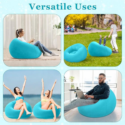 Realspring Inflatable Bean Bag Chairs Outdoor Blow up Camping Chairs Inflatable Lazy Sofa Folding Portable Bean Bag Loungers Couch for Movie Night(Lake Blue,2 Pcs)