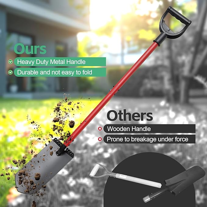 Garden Shovel, Heavy Duty Metal Tool for Digging and Transplanting, 49 Inch Sandblasting Process Design, D Handle, Garden Spade for Snow Shoveling.