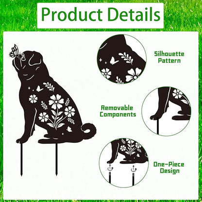 French Bulldog Metal Garden Stakes Yard Decor, 2PCS Black Dog Silhouette Statues Garden Decorative Gifts for Yard Art, Patio, Outside, Lawn Ornaments, Christmas, Backyard