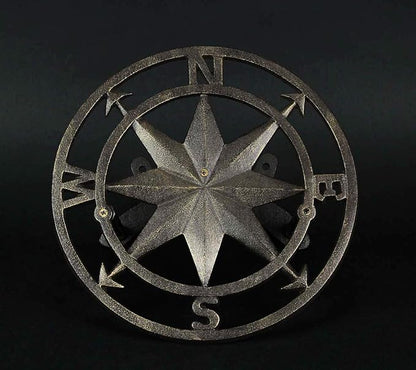 Bronze Finish Cast Iron Nautical Compass Rose Decorative Wall Mounted Garden Hose Hanger - Easy to Install - Coastal Outdoor Hose Holder Decor - 12 Inches in Diameter