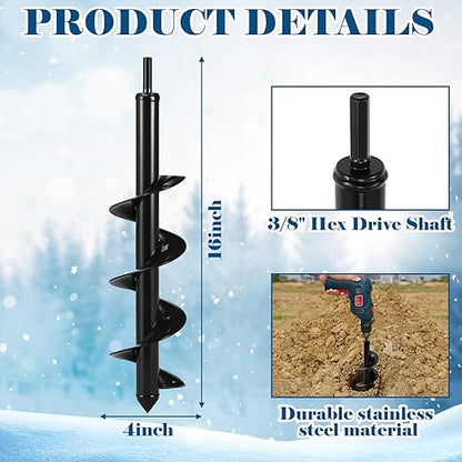 Upgraded Auger Drill Bit for Planting, 4 x 16'' Garden Spiral Post Hole Digger for Bulb Plantings Post Auger for Plants, Beach Umbrella Holes and Building Fences, Fit 3/8" Hex Drill(Black)