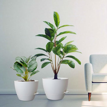 10/9/8 inch Medium Self Watering Pots, Plant Pots with Mesh Drainage Holes for Indoor Outdoor Garden Plants, Flower Pots with Removable Reservoir, Set of 3 Plastic Planters, White