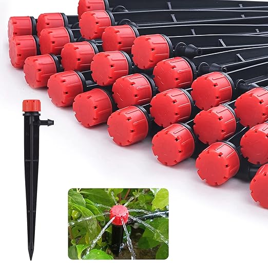 Drippers for Drip Irrigation,100 pcs Drip Emitters for 1/4 inch Drip Tubing Adjustable 360 Degree Water Flow Drip Irrigation Emitters Irrigation Drip Emitters for Flower Plant Watering System