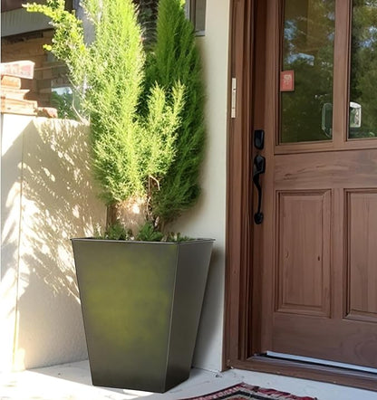 KOL 18''H. Bright Glazed Planter with Drainage Hole, Set of 2, Galvanized Steel Planter Pots for Indoor & Outdoor Use, Decorative Flower Plant Pots for Front Porch, Patio, Deck - Green