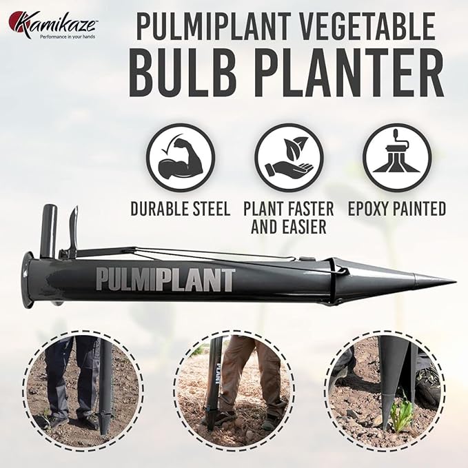 Kamikaze Bulb Planter Tool - Heavy Duty Vegetable Bulb Planter for Soft Loam Soil, Durable Double Handle with Reinforced Tip. Professional Grade Steel Garden Tool, Easy Use for Planting Bulbs