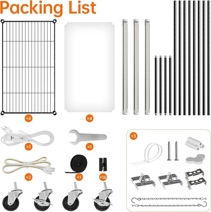 Bstrip Plant Shelf with Grow Light with Timer, Plant Stand with Adjustable Rack and Wheels, 3 Pack 72W T8 2FT Full Spectrum Grow Lights for Indoor Plants, Seed Starting, Seed Tray, 23.5"x13.8"x59"