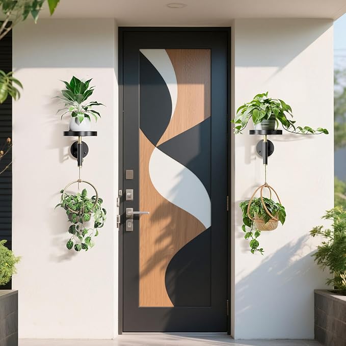 YUOROS 3 Pack Wall Plant Holder Wall Planters for Indoor Plants Hanging Window Plant Shelves Hanger Decor (Black)