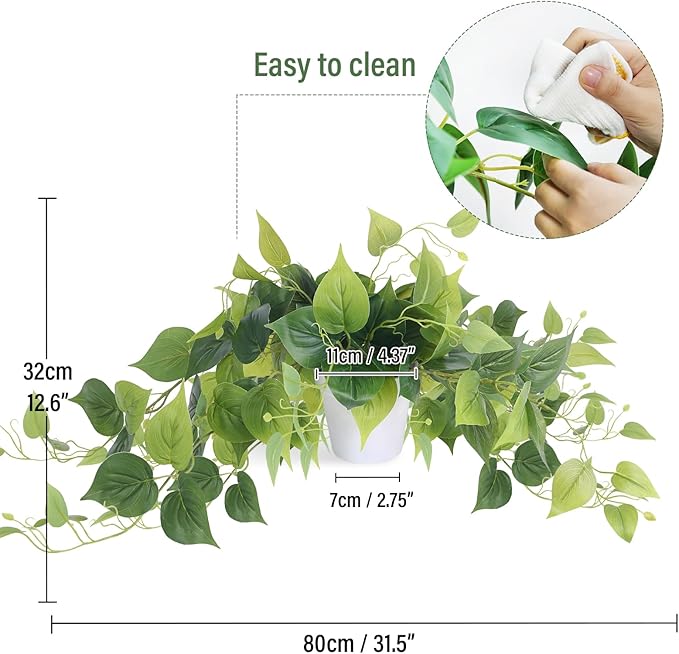 Tiita 1 Pack Fake Plants Artificial Scindapsus Aureus in Pots, Realistic Fake Greenery Potted Plants for Home Office Desk Window Sill Bathroom Bedroom Outdoor Indoor