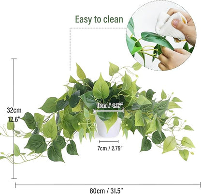 Tiita 1 Pack Fake Plants Artificial Scindapsus Aureus in Pots, Realistic Fake Greenery Potted Plants for Home Office Desk Window Sill Bathroom Bedroom Outdoor Indoor