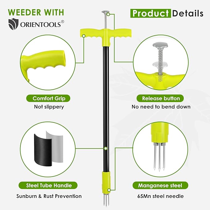 ORIENTOOLS 3 Claws Weed Puller Tool, Stand Up Weed Puller with Long Ergonomic Handle, Weed Puller Tool Stand Up Heavy Duty, Dandelion Picker, Garden Tools for Weeding, Weed Remover Tool for Lawn, Yard