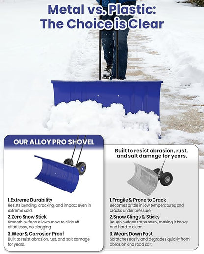 36” Snow Shovel for Driveway,Heavy Duty Wheeled Rolling Shovels 5 Position Angled Blade, Ergonomic Handle & Rubber Wheels for Efficient Snow Removal, Snow Plow for Doorway,Driveway and Sidewalks