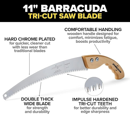 Jameson HS-13TE-WH 13" Tri-Cut Hand Saw with Wood Handle – Professional-Grade Pruning Saw for Clean, Precise Cuts