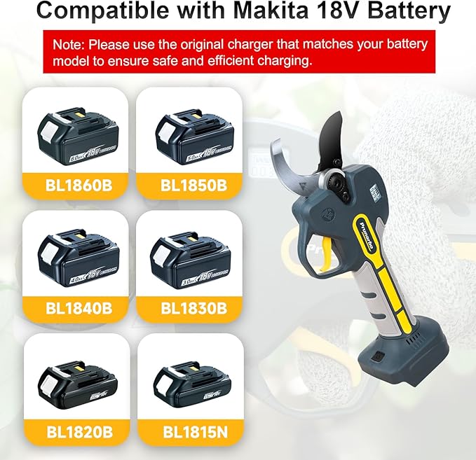 Electric Pruning Shears Cordless for Makita 18V Battery, Professional Electric Tree Pruner Cutter Battery Secateurs 50mm (2inch) SK5 Teflon Blade Gardening Heavy Duty (Only Body No Batteries)