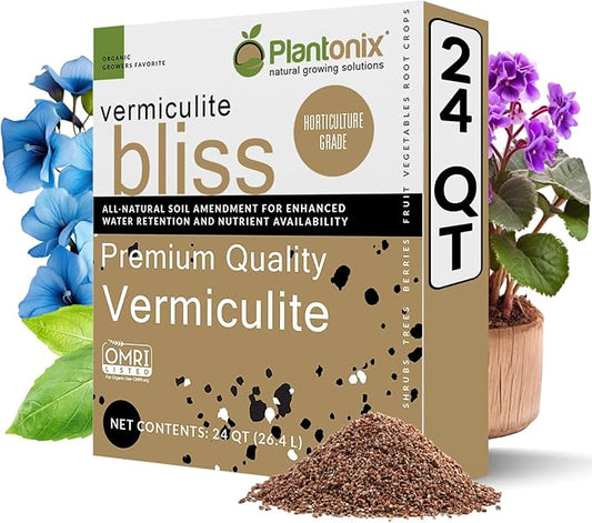Vermiculite Bliss (24 Qts) - Organic Vermiculite for Gardening - 100% Natural Soil Amendment - Bulk Vermiculite for Plants, Potting Soil, & Seed Starting - Mixes with Garden Soil & Perlite for Plants
