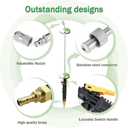 Sprayer Wand with 3 Types of Nozzles, Fan Nozzle Replacement Sprayer Wand, Stainless Steel Sprayer Wand Replacement with 1/4" & 3/8" Brass Barb and 2 Hose Clamps (3 Nozzles 44 Inches Sprayer Wand)