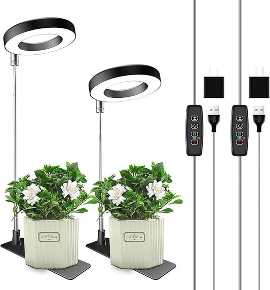 Grow Lights for Indoor Plants, 48 LEDs Full Spectrum Plant Light for Indoor Plants, Height Adjustable Growing Lamp with Base, 3 Optional Spectrums, Auto Timer 3/9/12Hrs, 10 Brightness, 2 Pack