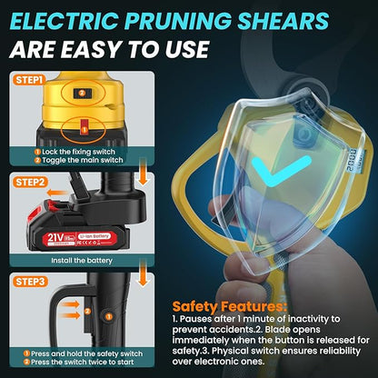 Electric Pruning Shears Cordless 2.0 Inches & Electric Pole Pruner 2-IN-1 with 8ft Pole Reach To 14ft, 2 * 2Ah Battery Pruning Shears, Cordless Pole Pruner Garden Tool for Tree Trimming Branch Cutter