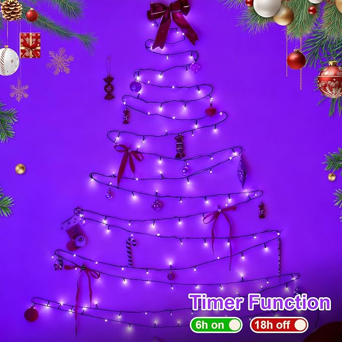 YEGUO 66ft 200 LED Christmas Lights Outdoor Waterproof, Purple String Lights Indoor, Twinkle Christmas Tree Lights Plug in with Timer Memory 8 Modes