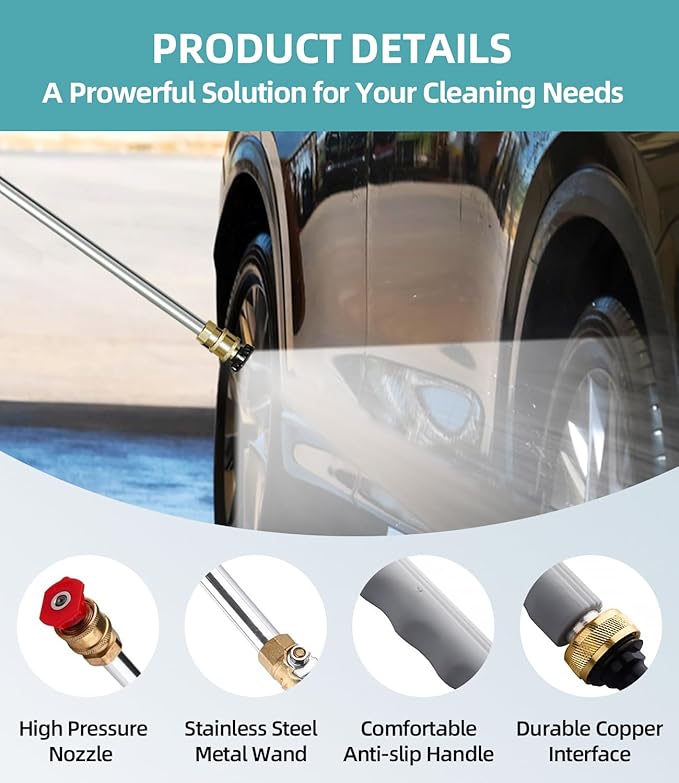 Jet Nozzle Power Washer Wand Hose Nozzle, Hydro Jet High Pressure Washer Tools with 3 Different Nozzles, 3-In-1 Power Wand, Hose Quick Connectors For Car Pet Window Washing, Black