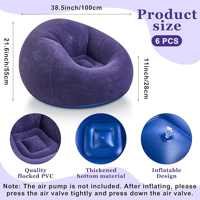 Realspring Inflatable Bean Bag Chairs Outdoor Blow up Camping Chairs Inflatable Lazy Sofa Folding Portable Bean Bag Loungers Couch for Movie Night(Blue,6 Pcs)