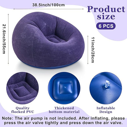 Realspring Inflatable Bean Bag Chairs Outdoor Blow up Camping Chairs Inflatable Lazy Sofa Folding Portable Bean Bag Loungers Couch for Movie Night(Blue,6 Pcs)