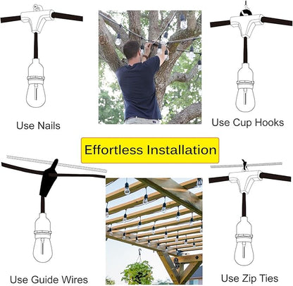 Outdoor String Lights for Outside 48FT with 15+1 2700K LED S14 Shatterproof Bulbs for Patio Back Yard Porch, Linkable