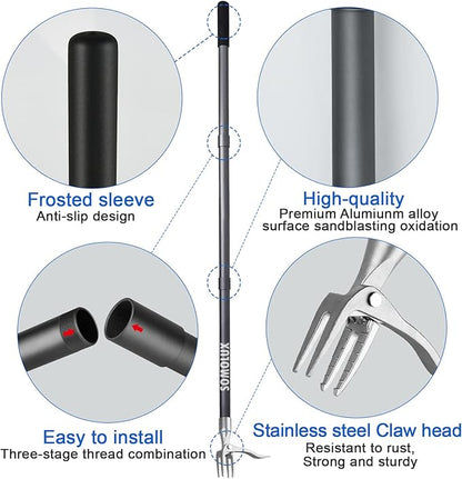 SOMOLUX 52'' Weed Puller Stand-up Weeder Weeding Tool for Gardening Heavy-duty Stainless Steel Claw with Long Metal Handle Weed Remove Tool for Lawn/Yard and Garden without Bending or Kneeling