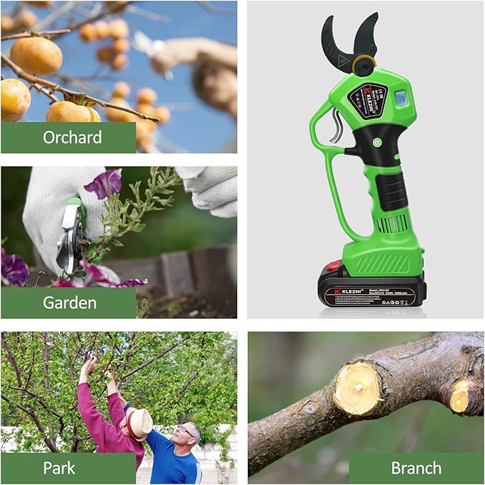 Cordless Electric Pruning Shears Battery Powered Tree Branch Pruner Cut Capacity of 40mm / 1.58inches, 2 x 2 Ah Lithium Rechargeable Battery 6-8 Working Hours Green