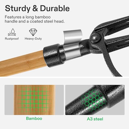 VIVOSUN 47" Weed Puller, Stand-Up Weed Puller Tool with Bamboo Handle & 4-Claw Steel Head, Sectional Pole Design, Easy Weeding Without Pulling, Bending, or Kneeling