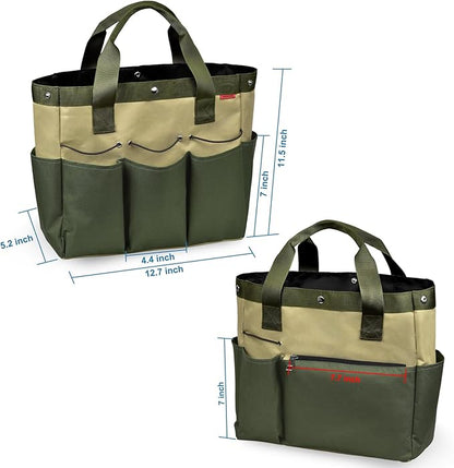 Garden Tool Bag Organizer, Gardening Tote Storage Bag with Zippers Pockets (Tools NOT Included), Green