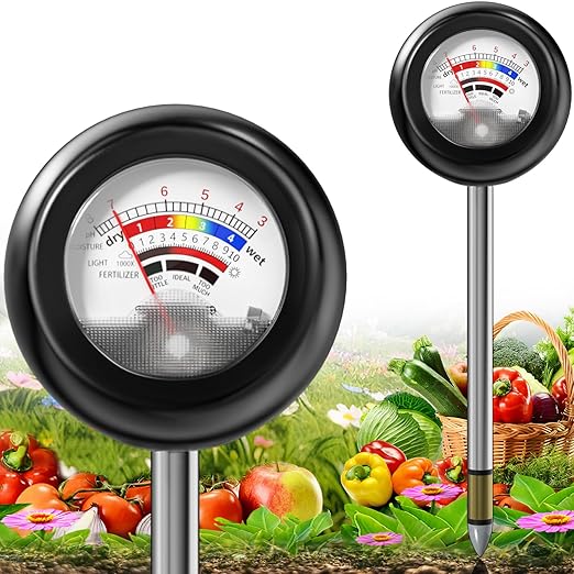 4-in-1 Soil Tester, Soil Moisture Meter/Soil PH Meter/Sun-Light/Fertility, Moisture Meter for Plants Gardening, Lawn, Farm (No Battery Required)