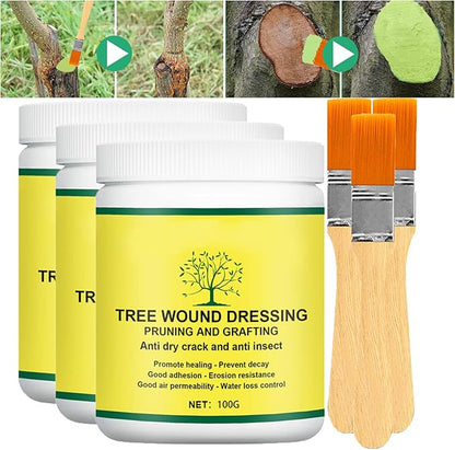 Tree Wound Sealer, Tree Pruning Sealer, Tree Grafting Supplies, Tree Wound Sealer Healing Paste, Bonsai Cut Paste, Pruning Sealer And Tree Wound Dressing for Trees, Shrubs, Roses (3Pcs*100g +3*Brush)