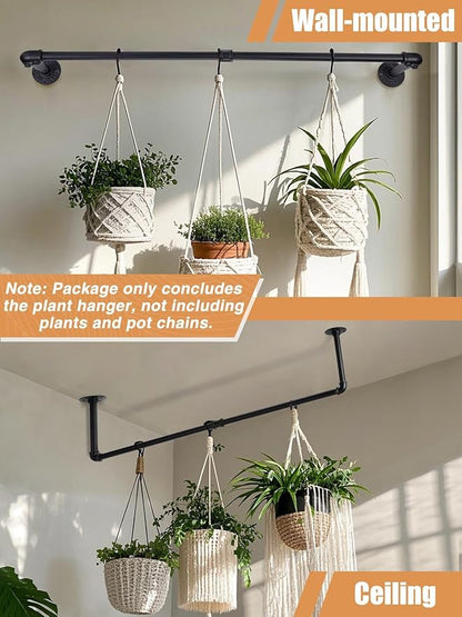 Bigmeta 34in Hanging Planters Rod for Indoor Plants - Max. Load 44 lb Black Metal Holder Rod for Wall Ceiling Decor, 2 Pcs (Pot Chain & Plants Not Included)