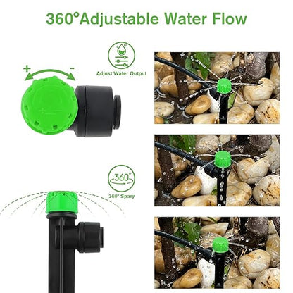 100PCS Drip Irrigation Emitters, Kalolary Adjustable 360 Degree Water Flow Drippers Emitters for 1/4" Drip Irrigation System Tubing, Irrigation Drippers for House Garden Flower beds(Medium Green)