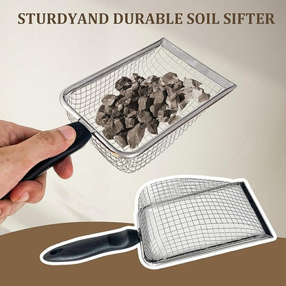 2 PCS Gardening Soil Sifter 3.8 & 5mm Mesh Stainless Steel Compost Sieves with Handle Portable Scoop Shovels for Soil, Rocks, Sand, Dirt
