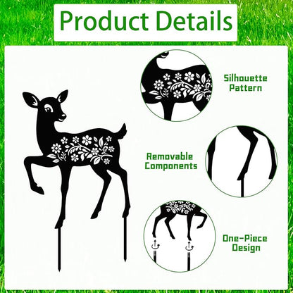Deer Metal Garden Stakes Yard Decor, 3PCS Deer Black Silhouette Outdoor Garden Decor for Yard Art, Patio, Outside, Lawn Ornaments