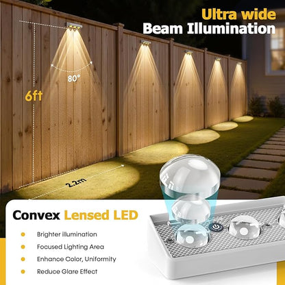 NIORSUN Solar Fence Lights,8 Pack Solars Deck Light,RGB Color,Outdoor Bulb Waterproof Led IP65,Outdoor Fence Light,Power Patio Lamp with Lenses for Outside/Backyard/Railing/Yard(White)