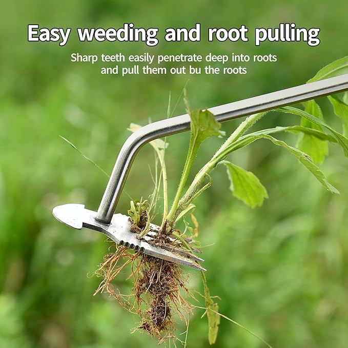 Weed Puller Tool，2025 New Garden Weeder Tool Stainless Steel Hand Weeder Tool,4 Teethes Dual Purpose Weed Remover Tool Weeding Tools for Gardening (Rubber Handle)