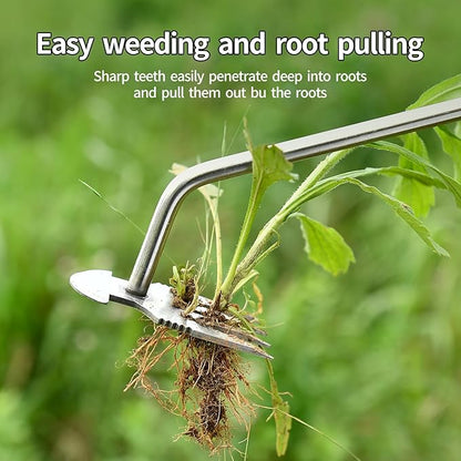 Weed Puller Tool，2025 New Garden Weeder Tool Stainless Steel Hand Weeder Tool,4 Teethes Dual Purpose Weed Remover Tool Weeding Tools for Gardening (Rubber Handle)