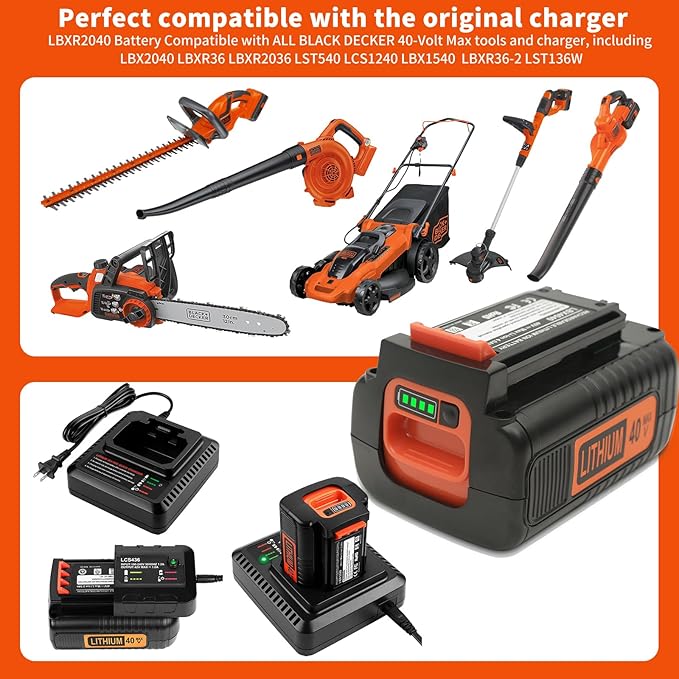 40V 4.0Ah Lithium Battery for Black and Decker 40 Volt /36v Max Weed Eater Lawn Mower Trimmer Batteries Compatible with LBX2040 LBX1540 LBXR2036 LBXR36 LBX2540 LBX2240 Battery Pack