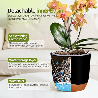 QCQHDU 2 Pack 7.2 Inch Orchid Pots with Holes for Repotting, Double-Layer and Self Watering Orchid Pot with Good Air Circulation