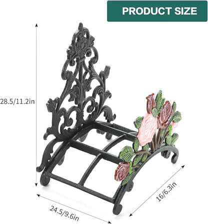 Sungmor Cast Iron Heavy Duty Garden Hose Holder - Decorative Hand-Painted Peony Wall Mounted Water Hose Hanger - Wall Decoration Hanging Hose Rack - Hose Reel Storage Butler - Metal Hose Stand