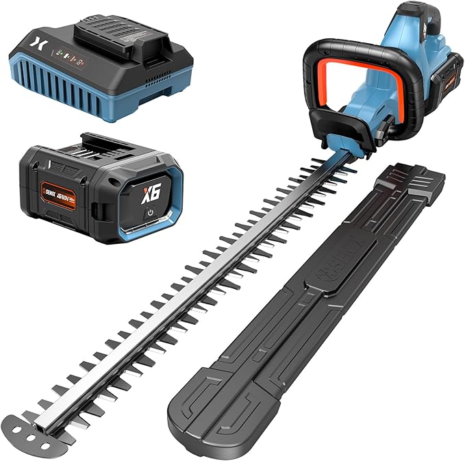 SENIX X6 60V Max* Battery Powered 26" Cordless Hedge Trimmer with Brushless Motor, Double-Sided Dual Action Blades, 1-1/4" Cutting Capacity, 3.0 Ah Lithium-ion Battery & Charger Included (HTX6-M1)