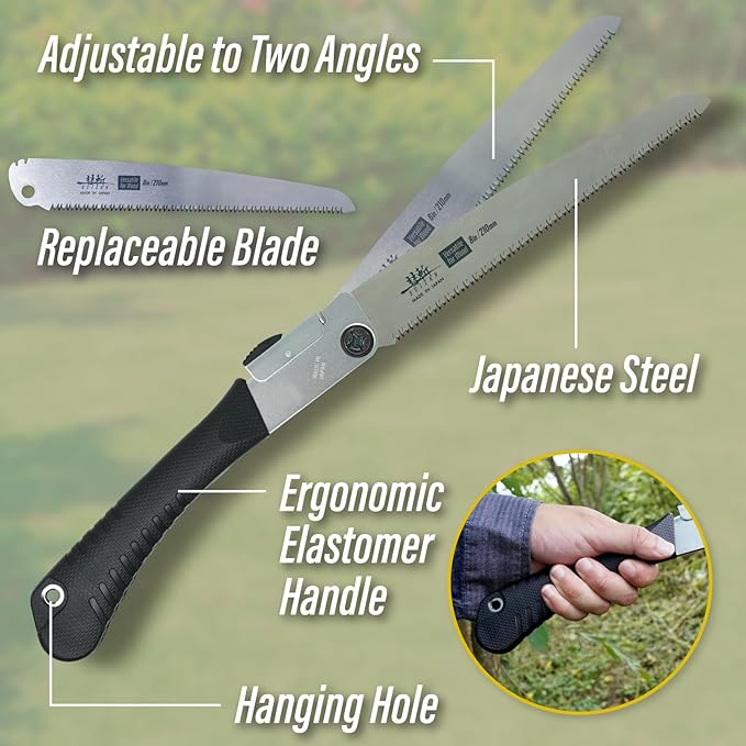 SUIZAN Japanese Folding Saw 8.3" Versatile for Wood - Compact Handsaw Pruningsaw Garden Woodworking DIY Tools