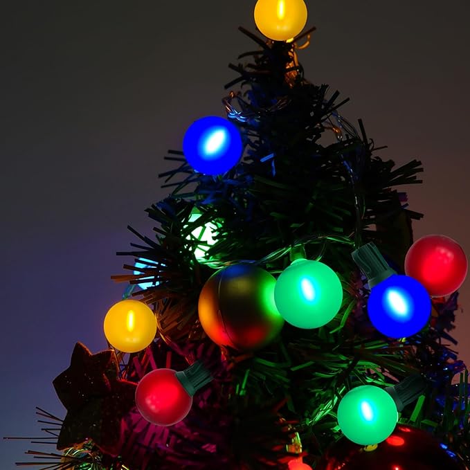 50Ft Outdoor Frosted Multicolor Lights, LED G40 Globe Patio String Lights with 25 0.6W Ceramic Colorful Bulbs(2 Spare), Outside Christmas Lights for Holiday Party Backyard Christmas