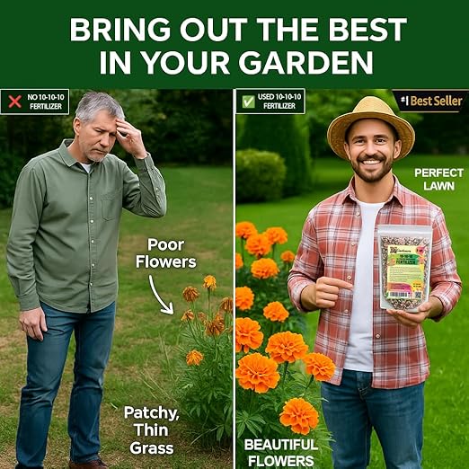 𝐁𝐄𝐒𝐓𝐒𝐄𝐋𝐋𝐄𝐑 10-10-10 Plant Fertilizer Slow Release | 10 10 10 All Purpose Fertilizer for Fruit Trees, Evergreens, Vegetables, Arborvitae, Fig Trees, Shrubs, Pines, Oaks, Flowers [16 OZ]