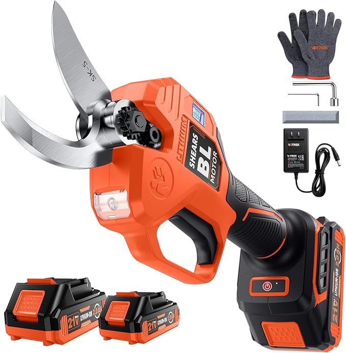 Electric Pruning Shears Cordless with 2 Batteries, [1.6'' Cutting Diameter] Professional Power Pruner, Garden Scissors for Tree Trimming Branch Cutter [SK5 Blades] [Brushless] [LCD Display]