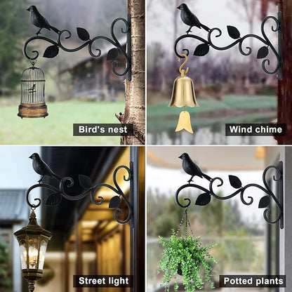 Hanging Plants Bracket 12" Bird Planter Outdoor Hooks Hangers for Flower Baskets Pot Bird Feeder Wind Chimes Lanterns Patio Garden Outdoor Indoor Metal Black, 2 Pack