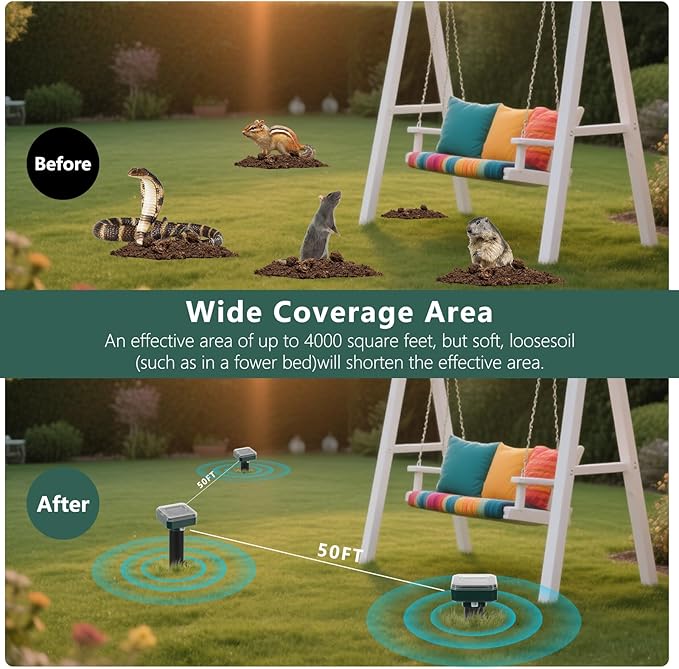 8 Pack Mole Repellent Solar Powered, Upgrade 2025 Waterproof Ultrasonic Gopher Vole Repellent Outdoor, Rat, Squirrel, Skunk, Repellent for Lawn Garden & Yard